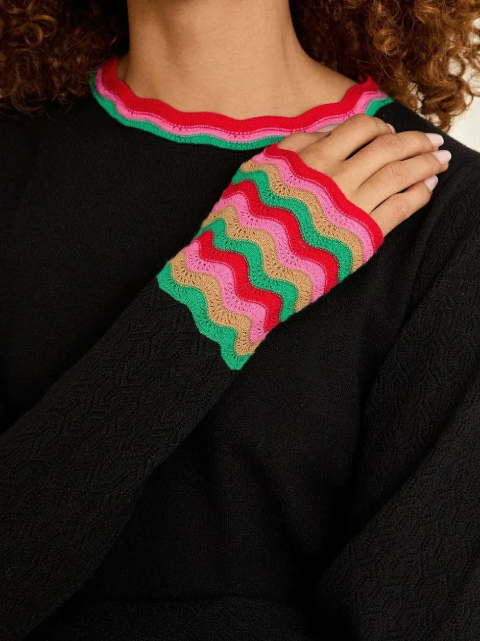 Love & Roses Wavy Rainbow Stripe Knit Jumper Black Best