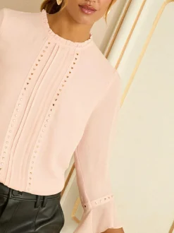 Love & Roses Hardware Detail Flute Sleeve Blouse Blush Pink Heart Clearance