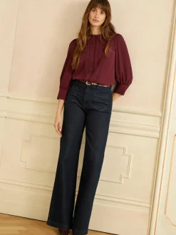 Love & Roses 3/4 Sleeve Scallop Detail Blouse Burgundy Red New