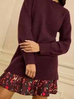 Love & Roses Woven Skirt Knit Mini Dress Burgundy Red Sale