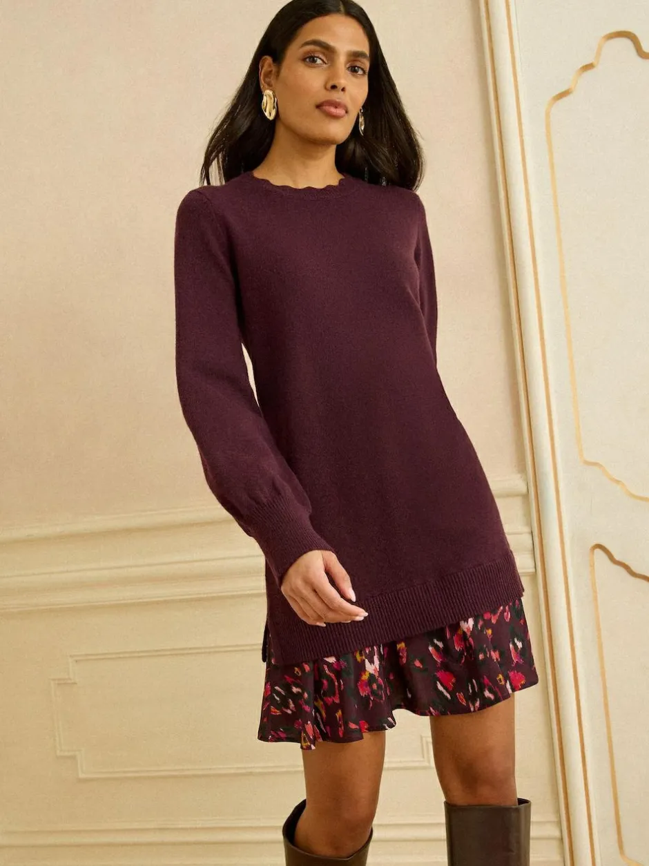 Love & Roses Woven Skirt Knit Mini Dress Burgundy Red Sale