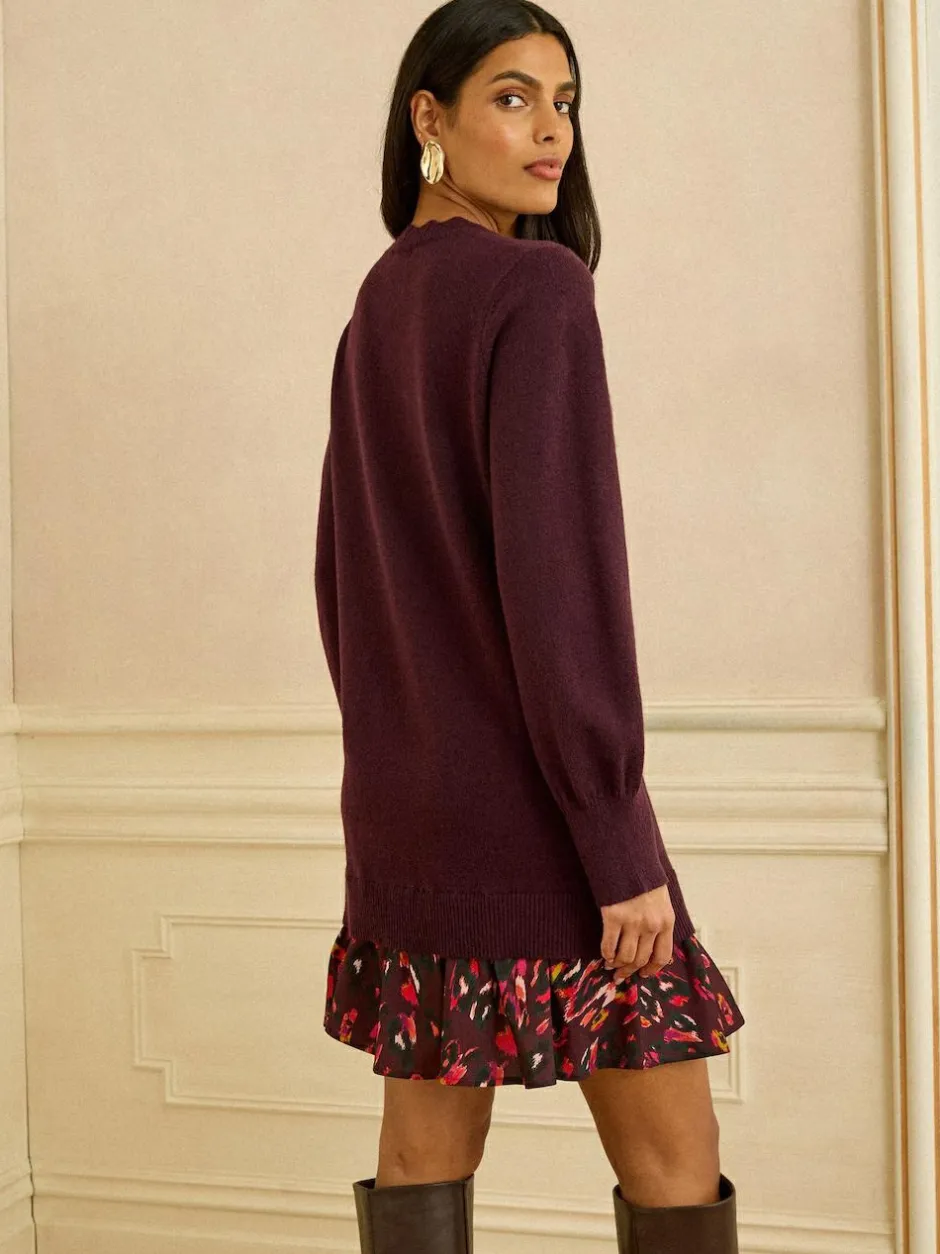 Love & Roses Woven Skirt Knit Mini Dress Burgundy Red Sale