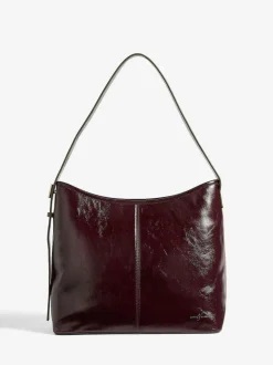 Love & Roses Woven Slouchy Tote Bag Burgundy Hot