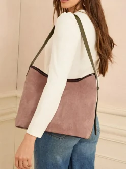 Love & Roses Woven Slouchy Tote Bag Burgundy Hot