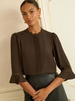 Love & Roses Chocolate Brown 3/4 Flute Sleeve Blouse Online