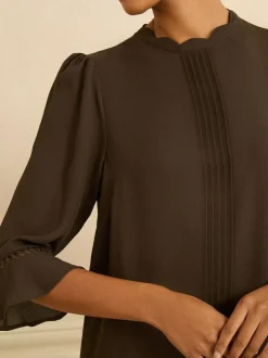Love & Roses Chocolate Brown 3/4 Flute Sleeve Blouse Online
