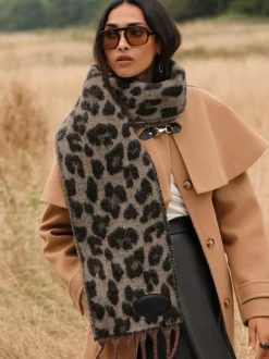Love & Roses Dark Leopard Print Brushed Scarf Outlet