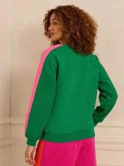 Love & Roses Green Leopard with Pink Stripe Crew Neck Jersey Sweatshirt Best