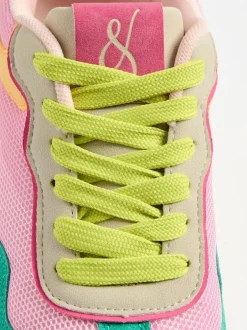Love & Roses Mix Material Retro Comfort Jogger Trainers Green Pink Multi Clearance
