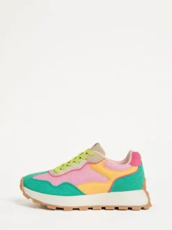 Love & Roses Mix Material Retro Comfort Jogger Trainers Green Pink Multi Clearance