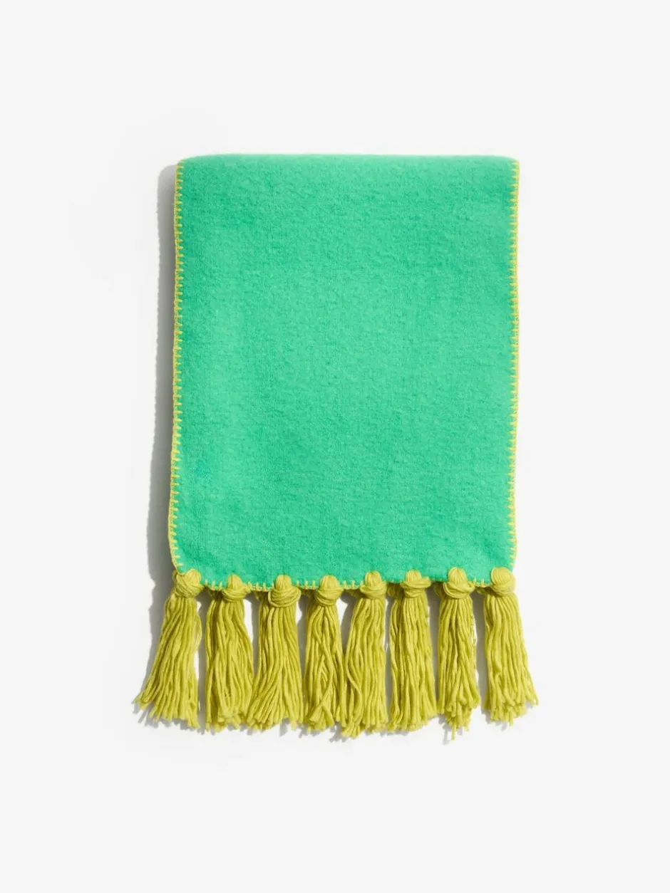 Love & Roses Tassel Cosy Contrast Brushed Scarf Green Hot