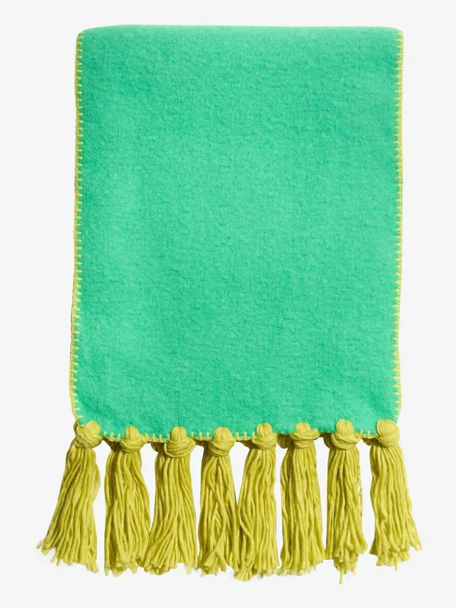 Love & Roses Tassel Cosy Contrast Brushed Scarf Green Hot