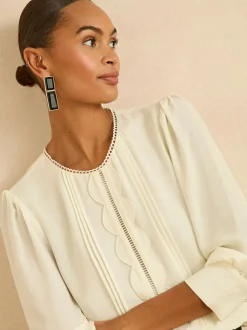 Love & Roses 3/4 Sleeve Scallop Detail Blouse Ivory Outlet