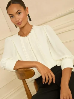 Love & Roses 3/4 Sleeve Scallop Detail Blouse Ivory Outlet