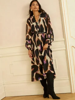 Love & Roses Ivory Animal PU Trim Midi Dress Sale