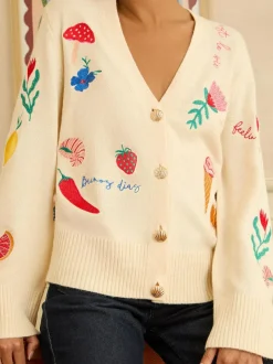 Love & Roses Ivory Embroidered Knitted Cardigan Clearance
