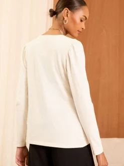 Love & Roses Ivory Scallop V-Neck Long Sleeve Jersey Top Outlet