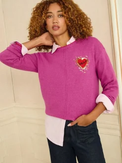 Love & Roses Cosy Knitted Jumper Magenta Sequin Red Love Heart Online