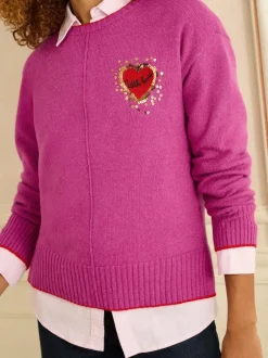 Love & Roses Cosy Knitted Jumper Magenta Sequin Red Love Heart Online