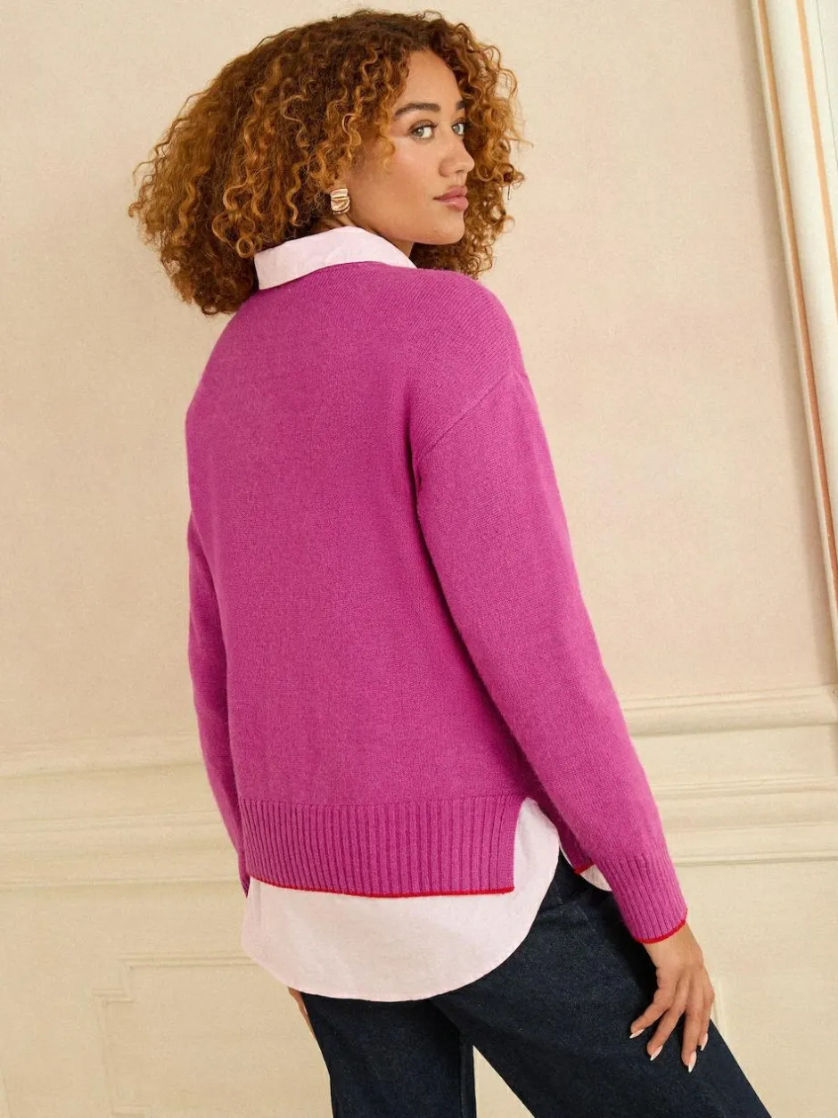 Love & Roses Cosy Knitted Jumper Magenta Sequin Red Love Heart Online