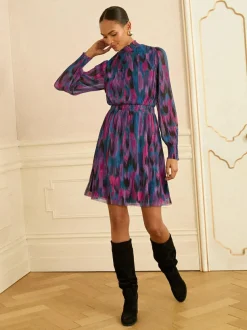 Love & Roses Multi Abstract Print High Neck Mini Dress Discount