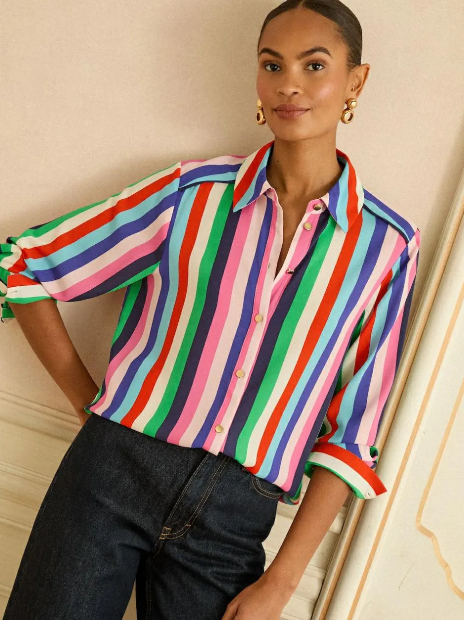 Love & Roses Long Sleeve Button Through Shirt Multi Stripe Online
