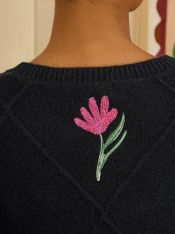 Love & Roses Embroidered Detail Knitted Jumper Navy