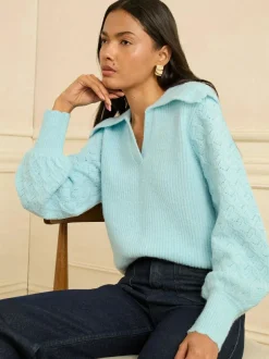 Love & Roses Pale Blue Knitted Collared Jumper