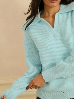 Love & Roses Pale Blue Knitted Collared Jumper