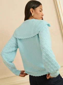 Love & Roses Pale Blue Knitted Collared Jumper