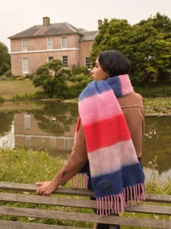 Love & Roses Pink/Blue Stripe Brushed Scarf Outlet