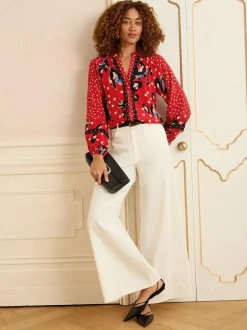Love & Roses Red Animal Notch Neck Long Sleeve Blouse