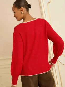 Love & Roses Scallop Knitted Jumper Red Leopard Print Bow Discount