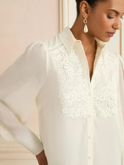 Love & Roses Centre Long Sleeve Shirt White Ecru Lace