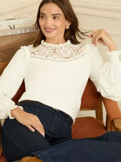 Love & Roses Knitted Jumper White Lace Yoke Outlet