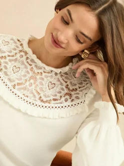 Love & Roses Knitted Jumper White Lace Yoke Outlet