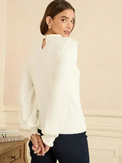 Love & Roses Knitted Jumper White Lace Yoke Outlet