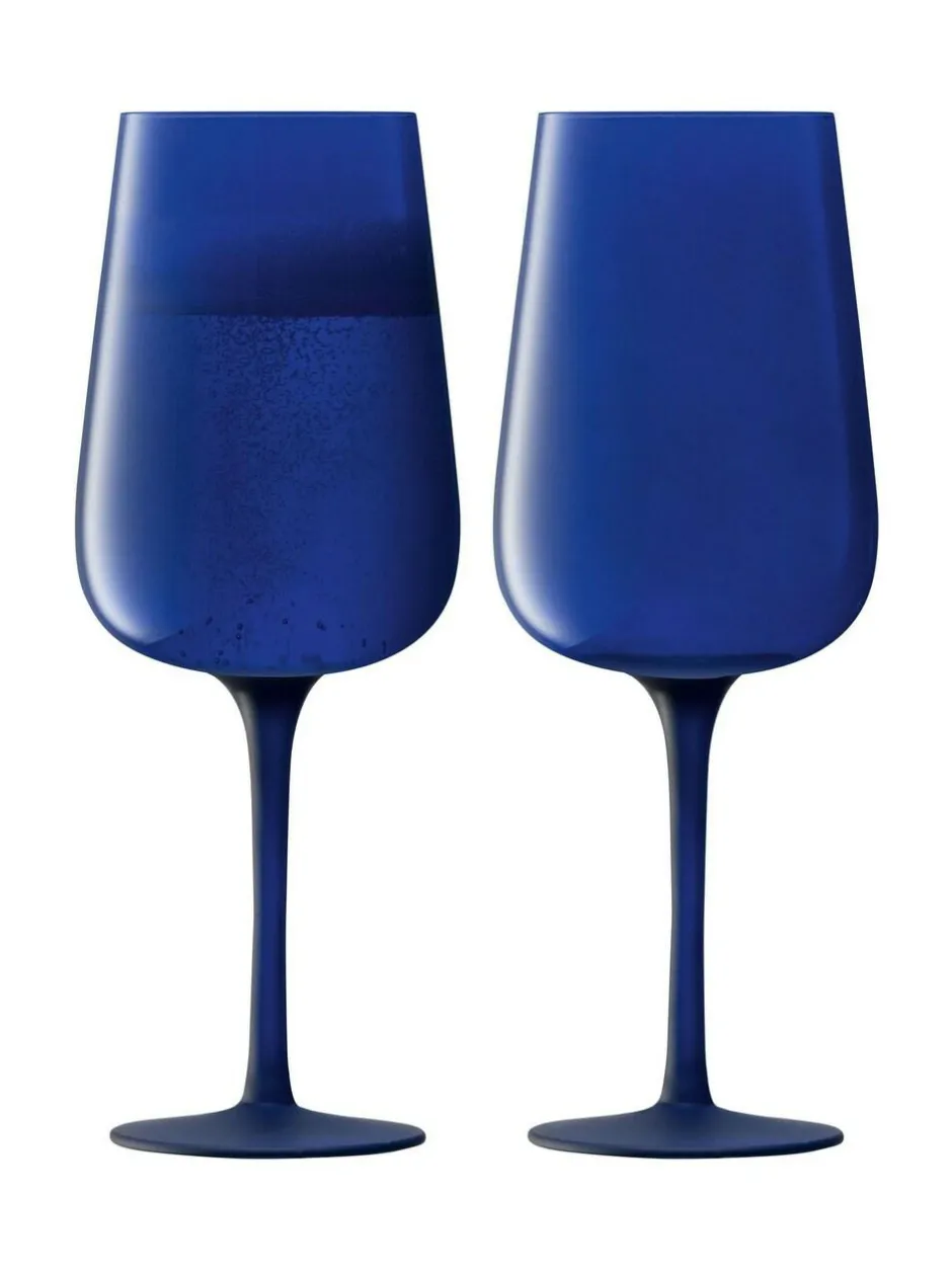 LSA International Set of 2 Arc Contrast Flute Glasses 280ml Cobalt Blue New