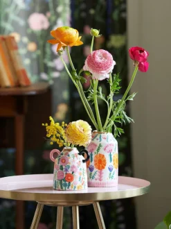 Lucy Tiffney Set of 2 Floral Ceramic Mini Vases New