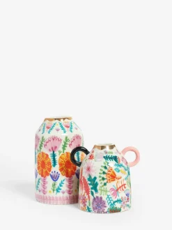 Lucy Tiffney Set of 2 Floral Ceramic Mini Vases New