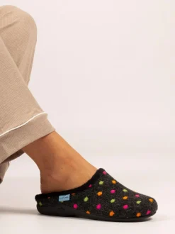 Lunar Black Peanut Polka Dot Mule Slippers Clearance