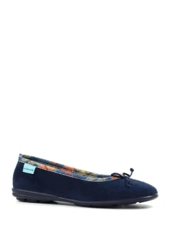 Lunar Blue Bow Tartan Trim Pump Slippers Outlet