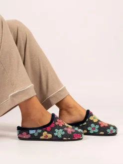Lunar Blue Dolly Flower Mule Slippers Hot