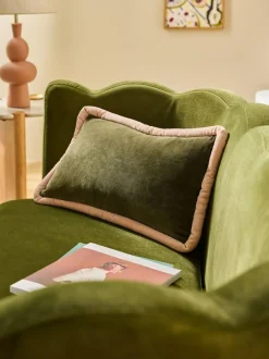 MADE.COM Huxley Cotton Velvet Jumbo Pipe Cushion Khaki/Aubergine Sale