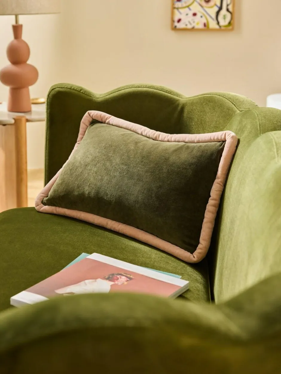 MADE.COM Huxley Cotton Velvet Jumbo Pipe Cushion Khaki/Aubergine Sale