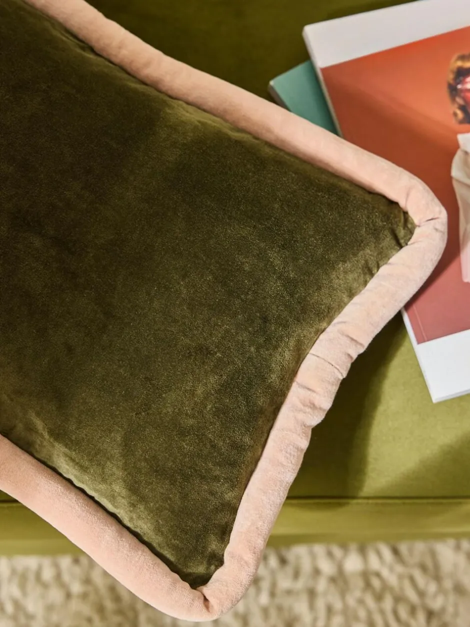 MADE.COM Huxley Cotton Velvet Jumbo Pipe Cushion Khaki/Aubergine Sale