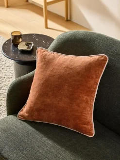 MADE.COM Bailey Cotton Velvet Piped Cushion Rust Brown