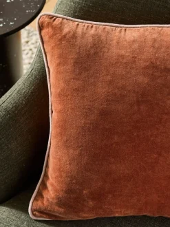MADE.COM Bailey Cotton Velvet Piped Cushion Rust Brown