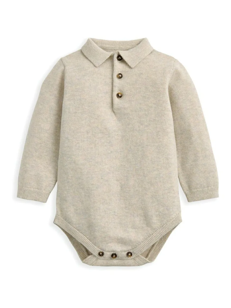 Mamas & Papas Brown Knit Polo Bodysuit & Bottoms Set Discount