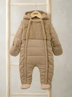 Mamas & Papas Brown Quilted Cord and Borg Pramsuit with 3D Ears New